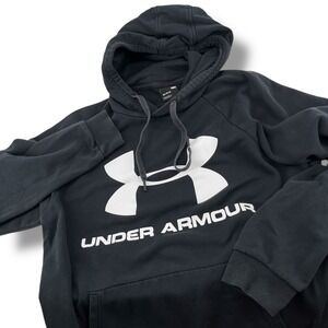 Under Armour Men's Large Black Rival Fleece Big Logo Pullover Hoodie Sweatshirt